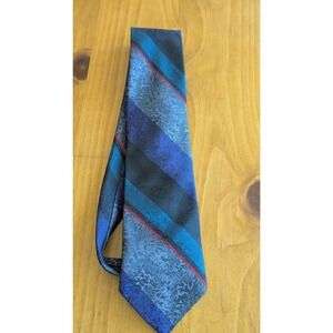 Vintage 90s Windridge Mens Blue Black Teal Textured Diagonal Stripe Necktie